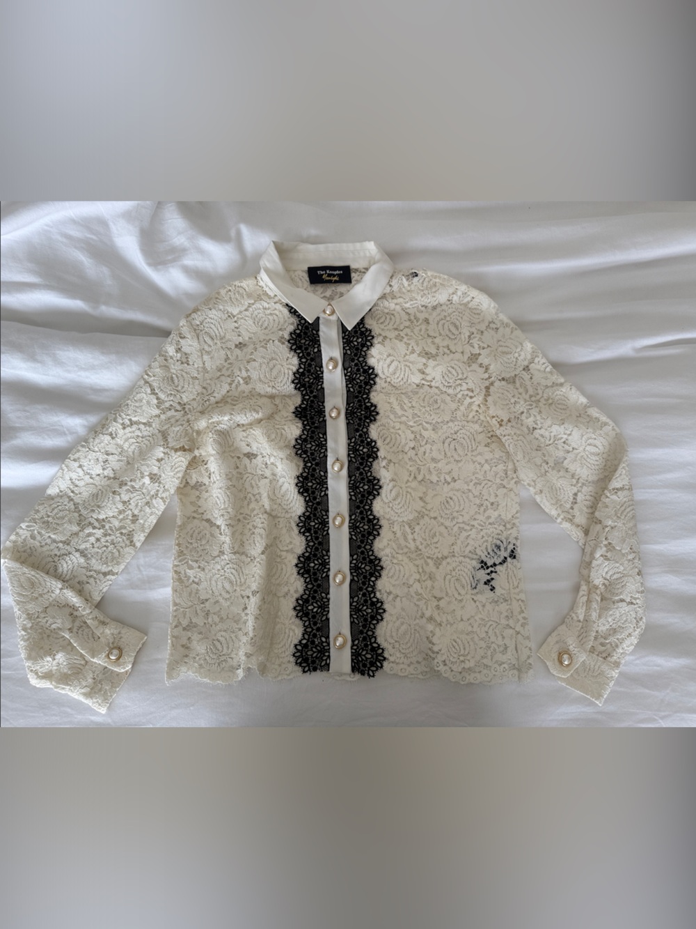 The Kooples Cream Lace-Back Blouse with Gold Script Label